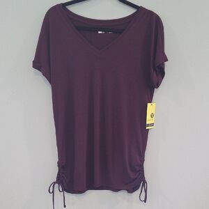 Xersion Classic Burgandy Ruched Relaxed Fit Short Sleeve T-Shirt Size Small New